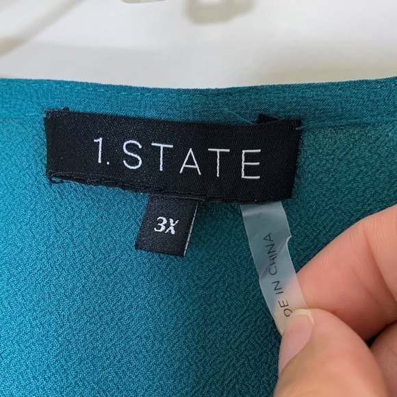 NWT. 1. State 3X Veridian Blooms Contrast Stitch Tie Waist Blouse. - Picture 4 of 9